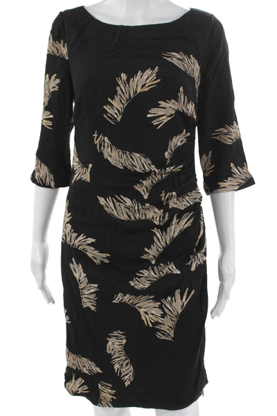 Tracy Reese Women Sheath Dress Black Silk Boat Neck 3/4 Sleeve Knee Size 8