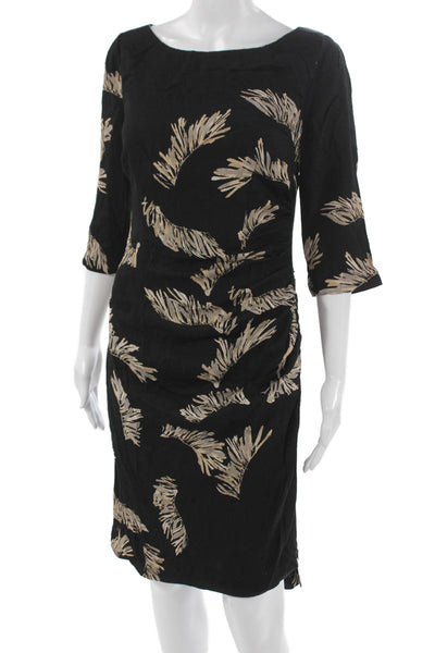 Tracy Reese Women Sheath Dress Black Silk Boat Neck 3/4 Sleeve Knee Size 8