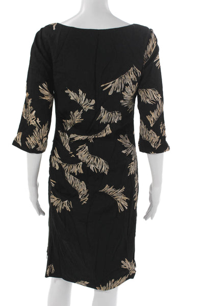 Tracy Reese Women Sheath Dress Black Silk Boat Neck 3/4 Sleeve Knee Size 8