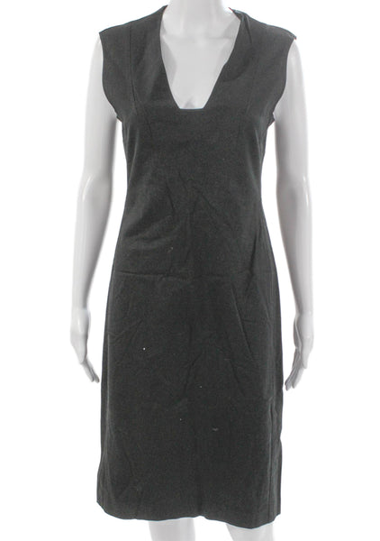 Boss Hugo Boss Womens Sheath Dress Gray Cotton V Neck Sleeveless Knee Size 6