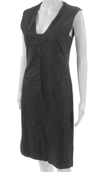 Boss Hugo Boss Womens Sheath Dress Gray Cotton V Neck Sleeveless Knee Size 6