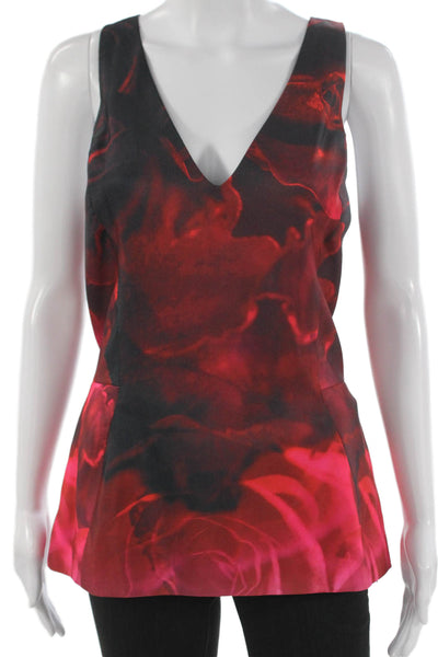 Katharine Kidd Women Tunic Tank Red Rayon V-Neck Sleeveless Floral Size 12
