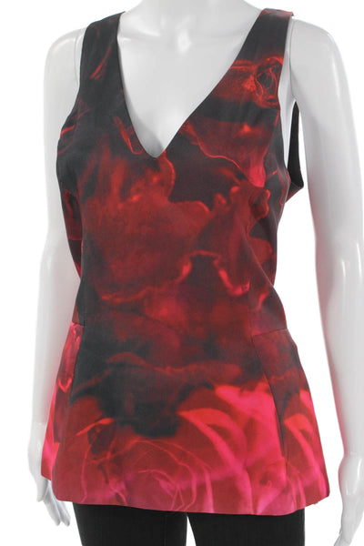 Katharine Kidd Women Tunic Tank Red Rayon V-Neck Sleeveless Floral Size 12