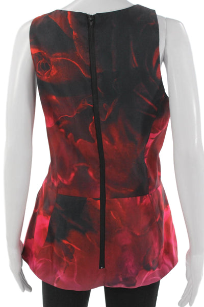 Katharine Kidd Women Tunic Tank Red Rayon V-Neck Sleeveless Floral Size 12
