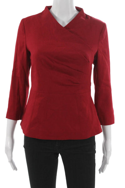 The Fold Women Tunic Blouse Red V-Neck 3/4 Sleeve Wool Blend Zip Size 8