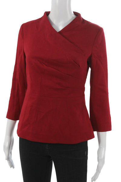 The Fold Women Tunic Blouse Red V-Neck 3/4 Sleeve Wool Blend Zip Size 8