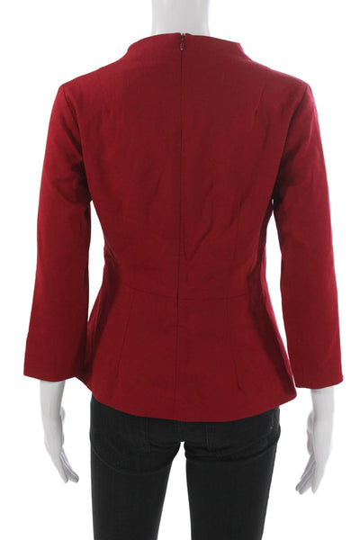 The Fold Women Tunic Blouse Red V-Neck 3/4 Sleeve Wool Blend Zip Size 8
