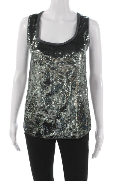 Elie Tahari Womens Silver Silk Scoop Neck Sleeveless Basic Tank Petite Size S