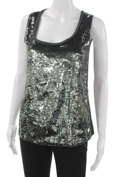 Elie Tahari Womens Silver Silk Scoop Neck Sleeveless Basic Tank Petite Size S