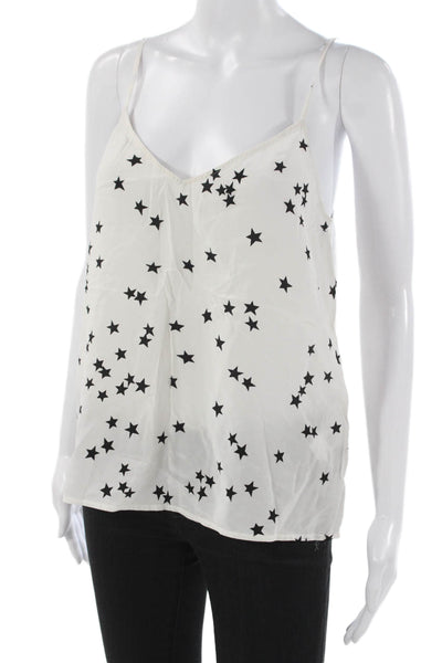Equipment Femme Women White Silk V Neck Star Print Tank Size M