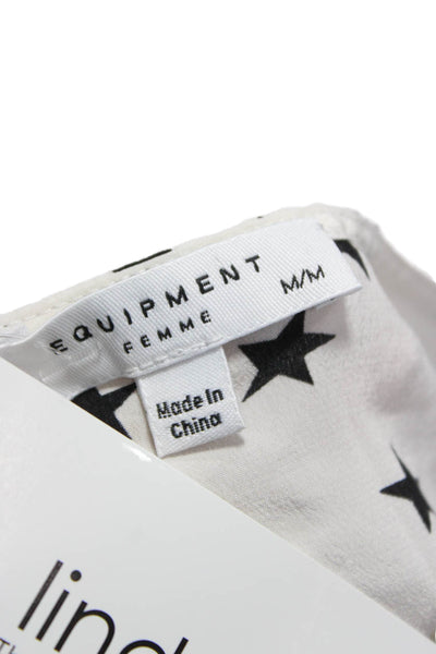 Equipment Femme Women White Silk V Neck Star Print Tank Size M