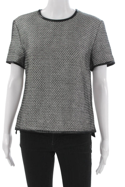 Judith & Charles Womens Black Cotton Geometric Blouse Short Sleeve Size 10
