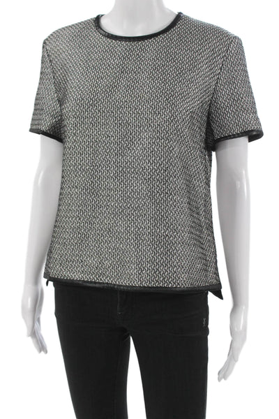 Judith & Charles Womens Black Cotton Geometric Blouse Short Sleeve Size 10