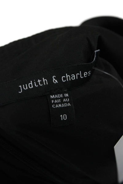 Judith & Charles Womens Black Cotton Geometric Blouse Short Sleeve Size 10
