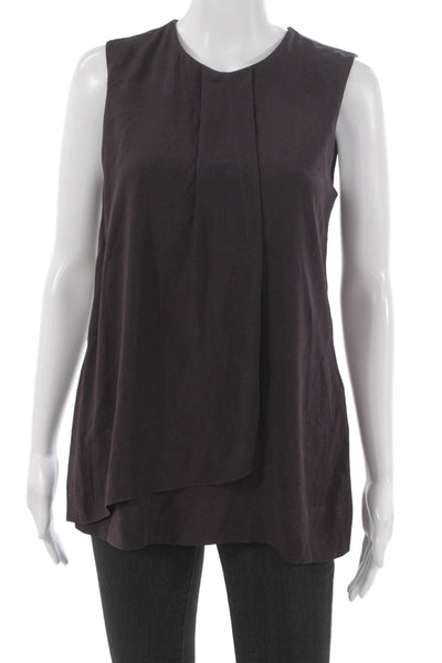M.M. Lafleur Women Brown Sleeveless Tunic Blouse Round Neck Button Size S