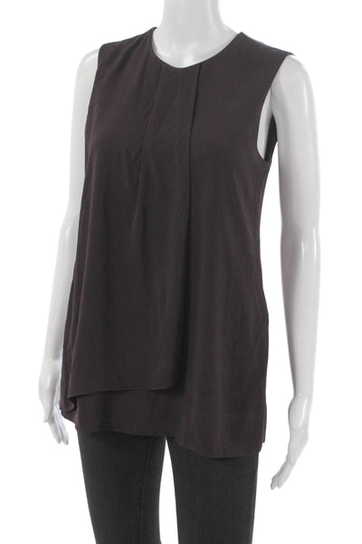 M.M. Lafleur Women Brown Sleeveless Tunic Blouse Round Neck Button Size S