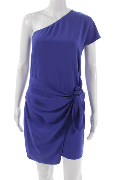 Trouve Women Wrap Dress One Shoulder Knee Length Short Sleeve Blue Size 2XS