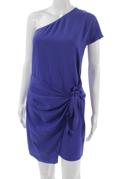 Trouve Women Wrap Dress One Shoulder Knee Length Short Sleeve Blue Size 2XS