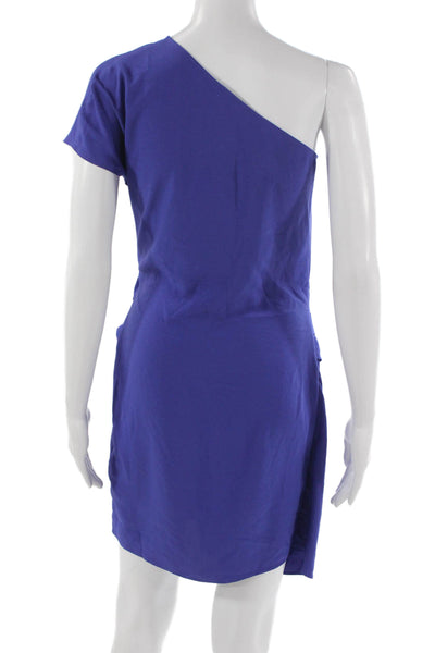 Trouve Women Wrap Dress One Shoulder Knee Length Short Sleeve Blue Size 2XS