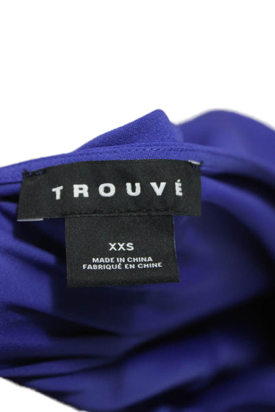 Trouve Women Wrap Dress One Shoulder Knee Length Short Sleeve Blue Size 2XS