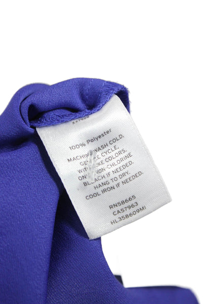 Trouve Women Wrap Dress One Shoulder Knee Length Short Sleeve Blue Size 2XS