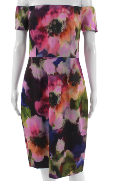 Trina Turk Women Sheath Off Shoulder Floral Knee Length Dress Multicolor Size 6