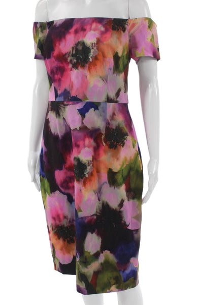 Trina Turk Women Sheath Off Shoulder Floral Knee Length Dress Multicolor Size 6
