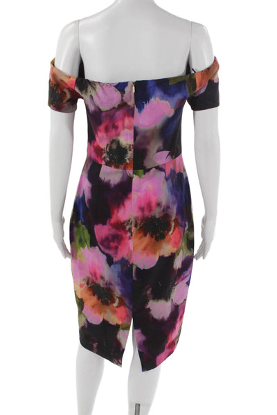 Trina Turk Women Sheath Off Shoulder Floral Knee Length Dress Multicolor Size 6