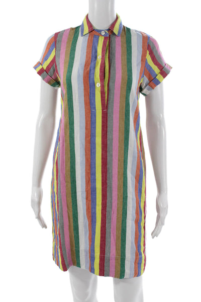 J Crew Womens Shirt Dress Multicolor Collared Short Sleeve Knee Length Size 2XS