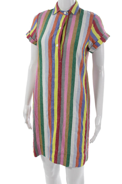 J Crew Womens Shirt Dress Multicolor Collared Short Sleeve Knee Length Size 2XS