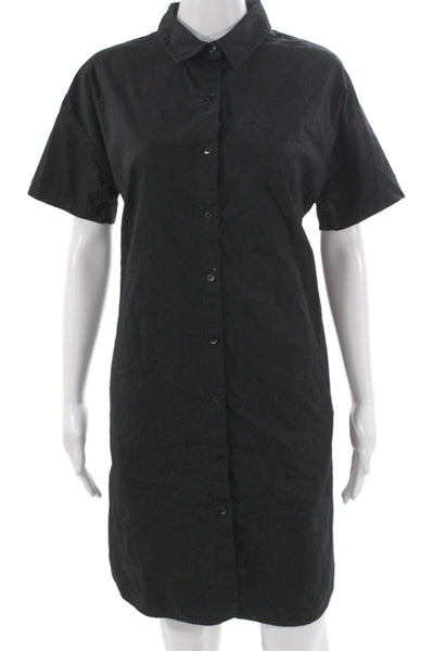Eileen Fisher Women Shirt Dress Black Organic Cotton Short Sleeve Size XS