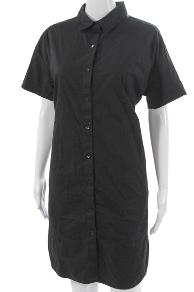 Eileen Fisher Women Shirt Dress Black Organic Cotton Short Sleeve Size XS