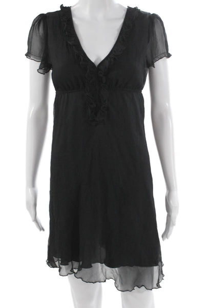 Free People Womens Babydoll V-Neck Knee-Length Short Sleeve Dress Black Size 6