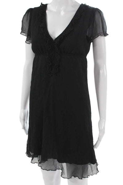 Free People Womens Babydoll V-Neck Knee-Length Short Sleeve Dress Black Size 6
