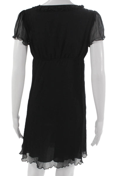 Free People Womens Babydoll V-Neck Knee-Length Short Sleeve Dress Black Size 6