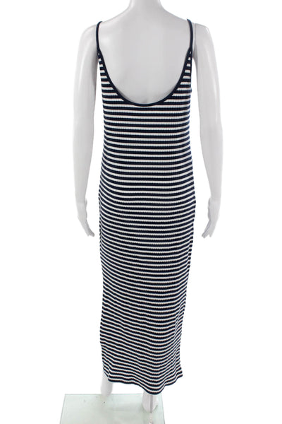 Zara Women Striped Blue Cotton Maxi Dress Scoop Neck Sleeveless Size L