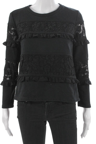Twinset Womens Black Cotton Blouse Crew Neck Long Sleeve Pullover Size S
