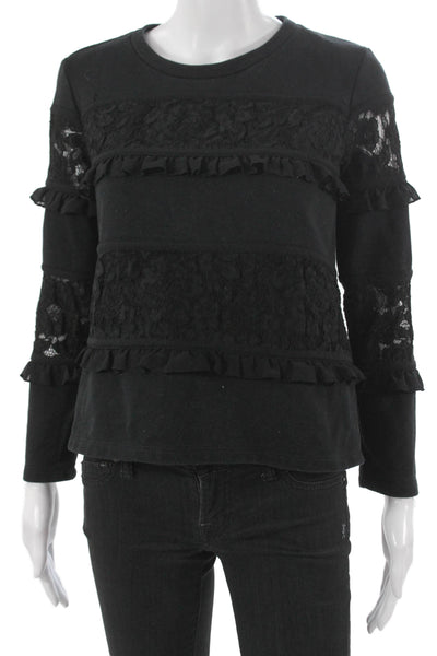 Twinset Womens Black Cotton Blouse Crew Neck Long Sleeve Pullover Size S