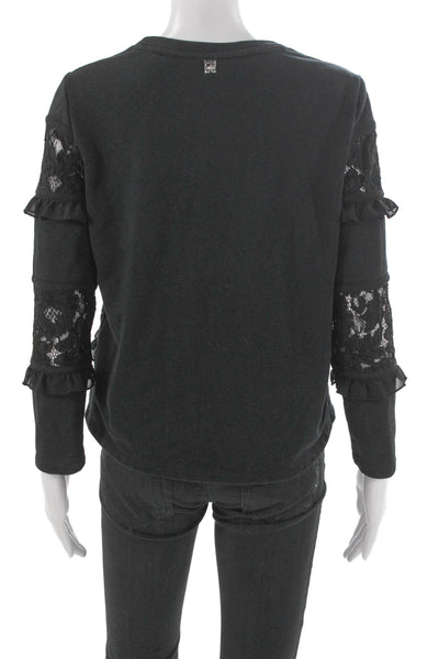 Twinset Womens Black Cotton Blouse Crew Neck Long Sleeve Pullover Size S