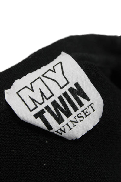 Twinset Womens Black Cotton Blouse Crew Neck Long Sleeve Pullover Size S