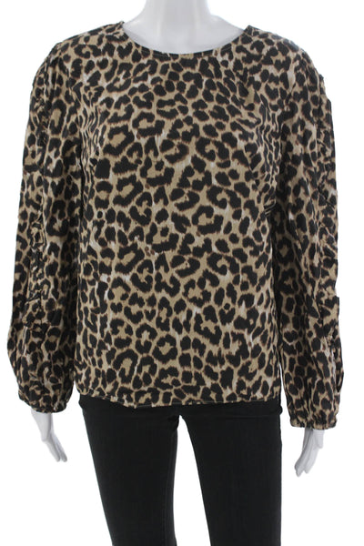 J Crew Womens Multicolor Animal Print Cotton Blouse Long Sleeve Size L