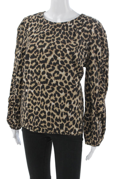 J Crew Womens Multicolor Animal Print Cotton Blouse Long Sleeve Size L
