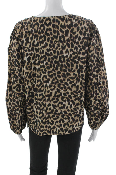 J Crew Womens Multicolor Animal Print Cotton Blouse Long Sleeve Size L