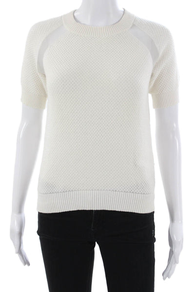Misha Nonoo Women Pullover Sweater White Crew Neck Short Sleeve Size M