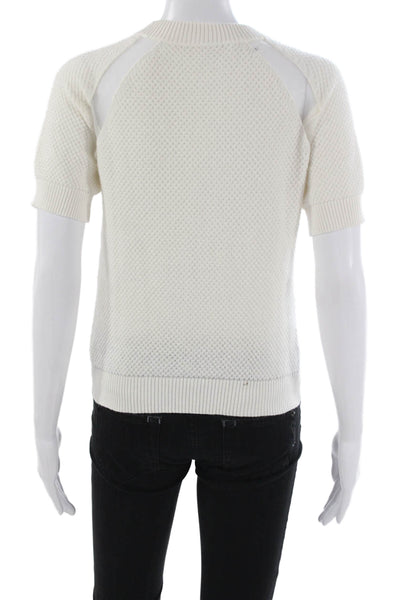 Misha Nonoo Women Pullover Sweater White Crew Neck Short Sleeve Size M