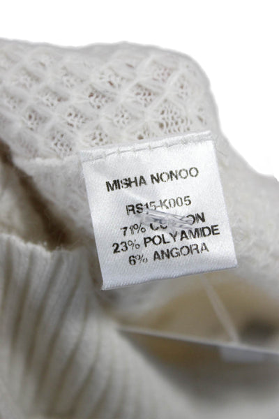 Misha Nonoo Women Pullover Sweater White Crew Neck Short Sleeve Size M