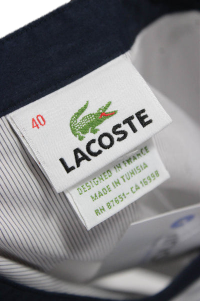 Lacoste Womens White Striped Cotton Collared Button-Up 3/4 Sleeve Top Size 40