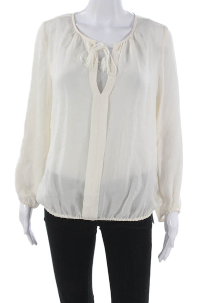 Joie Womens Silk V-Neck Basic Blouse Ivory Long Sleeve Pullover Size S
