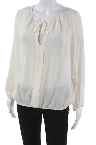 Joie Womens Silk V-Neck Basic Blouse Ivory Long Sleeve Pullover Size S