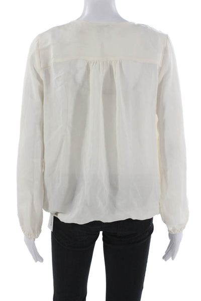 Joie Womens Silk V-Neck Basic Blouse Ivory Long Sleeve Pullover Size S